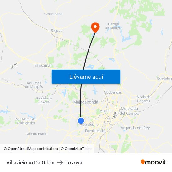 Villaviciosa De Odón to Lozoya map