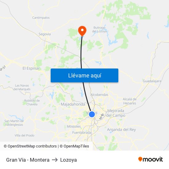 Gran Vía - Montera to Lozoya map
