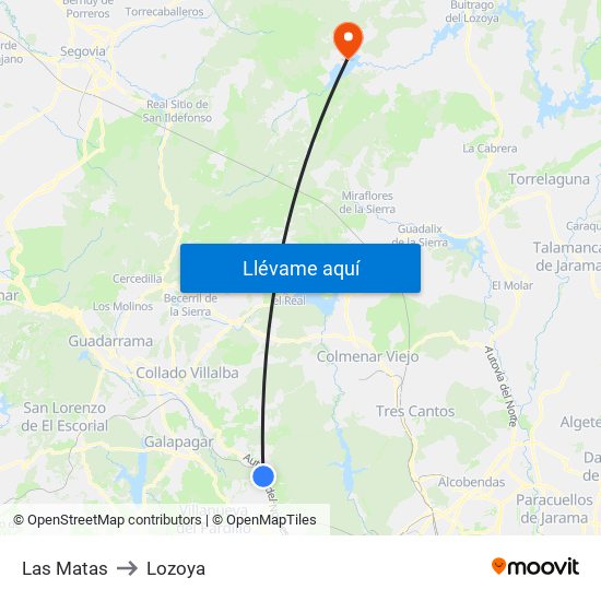 Las Matas to Lozoya map