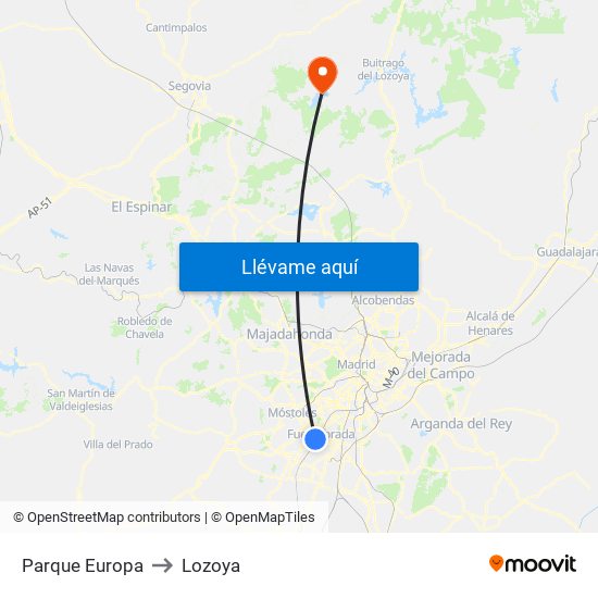 Parque Europa to Lozoya map