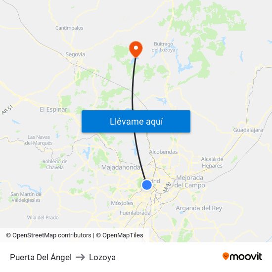 Puerta Del Ángel to Lozoya map