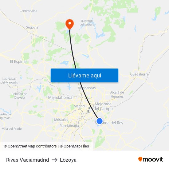 Rivas Vaciamadrid to Lozoya map