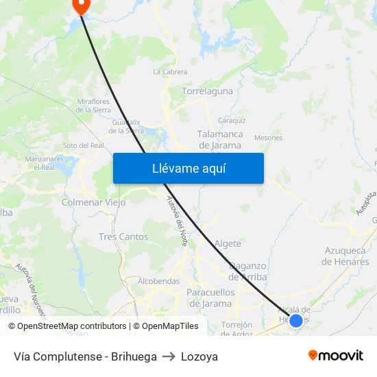 Vía Complutense - Brihuega to Lozoya map