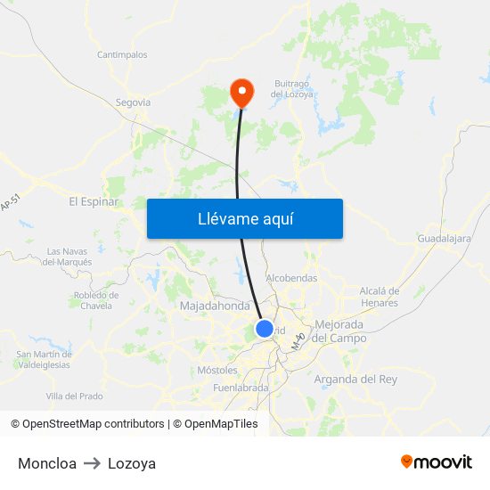 Moncloa to Lozoya map