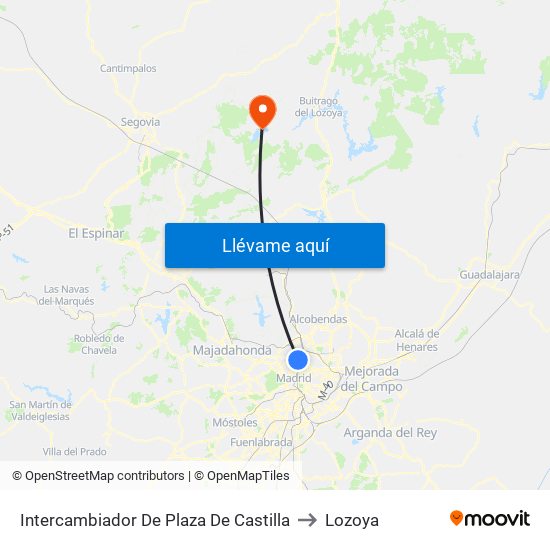 Intercambiador De Plaza De Castilla to Lozoya map