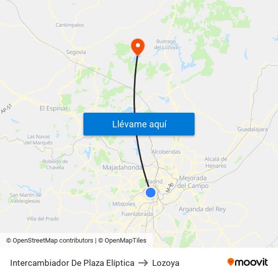 Intercambiador De Plaza Elíptica to Lozoya map