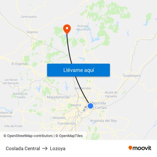 Coslada Central to Lozoya map