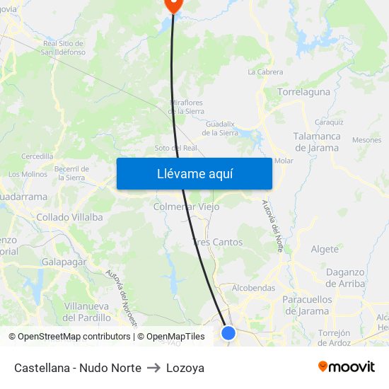 Castellana - Nudo Norte to Lozoya map