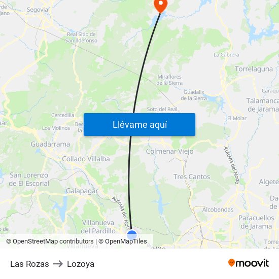 Las Rozas to Lozoya map