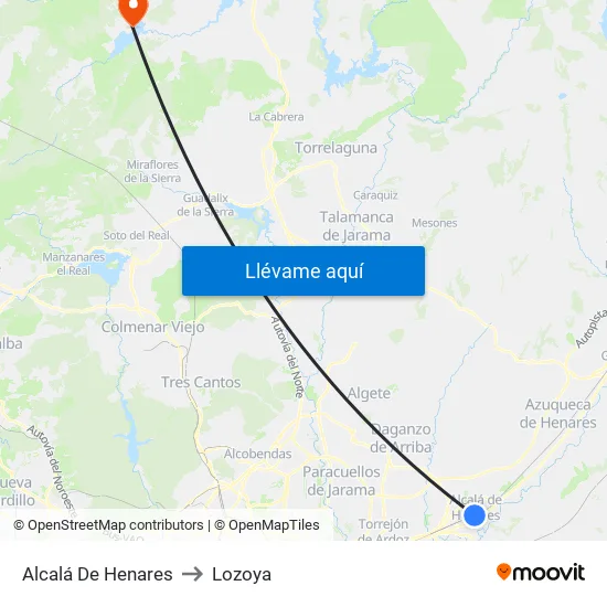 Alcalá De Henares to Lozoya map