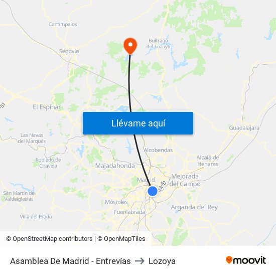 Asamblea De Madrid - Entrevías to Lozoya map