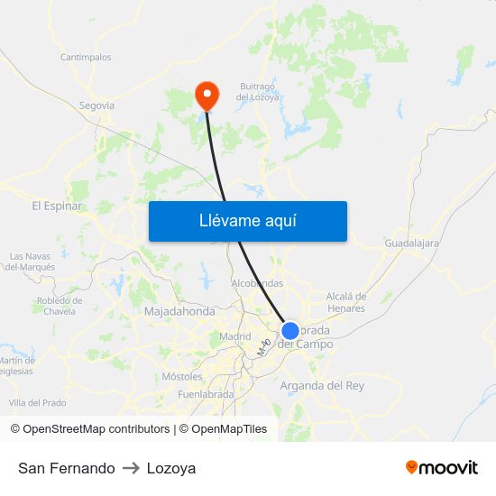 San Fernando to Lozoya map