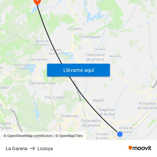 La Garena to Lozoya map