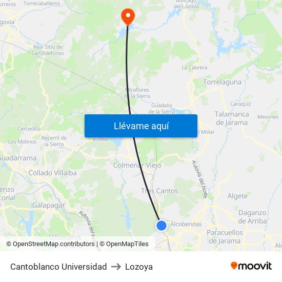 Cantoblanco Universidad to Lozoya map