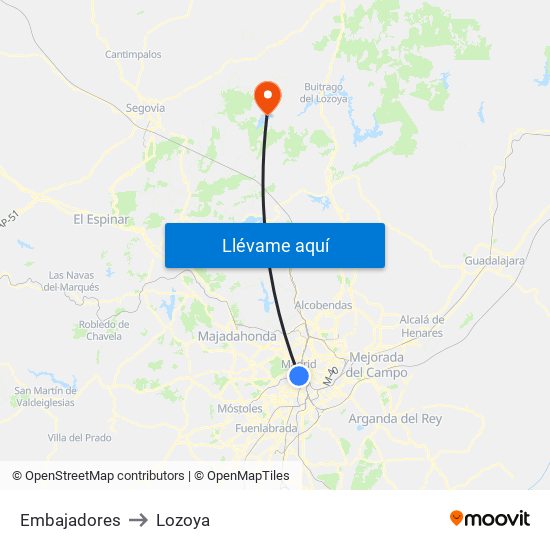 Embajadores to Lozoya map