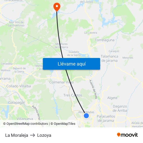 La Moraleja to Lozoya map