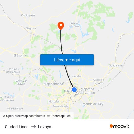 Ciudad Lineal to Lozoya map