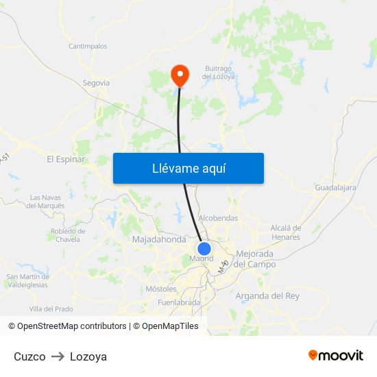 Cuzco to Lozoya map