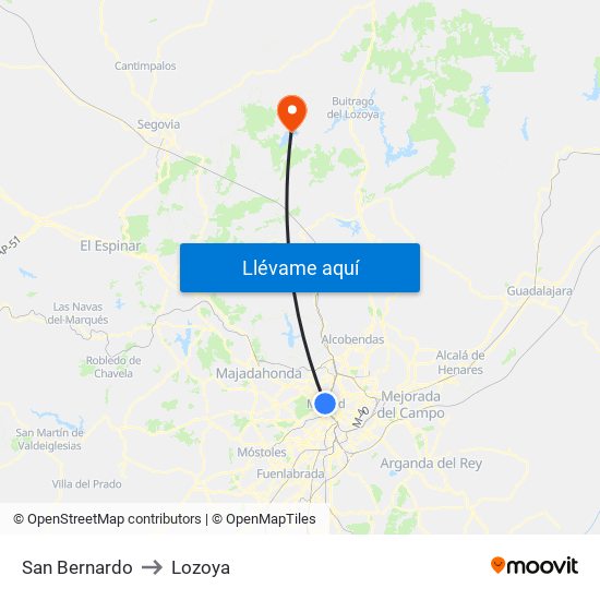 San Bernardo to Lozoya map