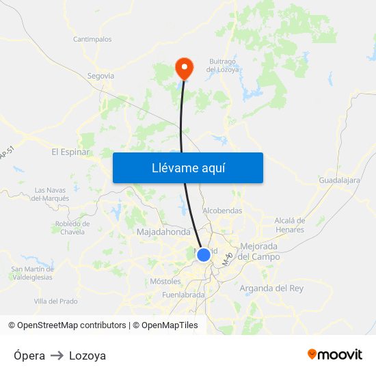Ópera to Lozoya map