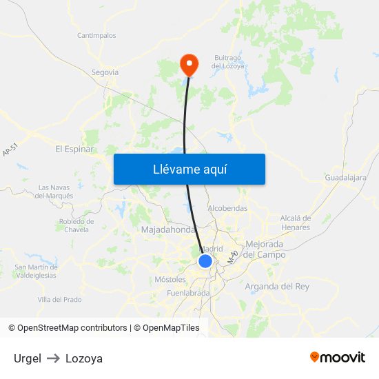 Urgel to Lozoya map