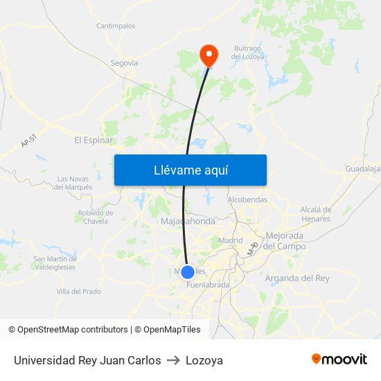 Universidad Rey Juan Carlos to Lozoya map