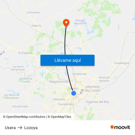 Usera to Lozoya map