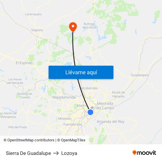 Sierra De Guadalupe to Lozoya map