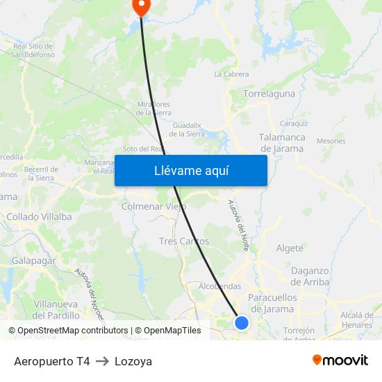 Aeropuerto T4 to Lozoya map