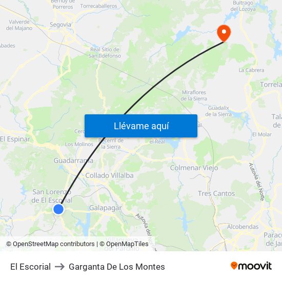 El Escorial to Garganta De Los Montes map