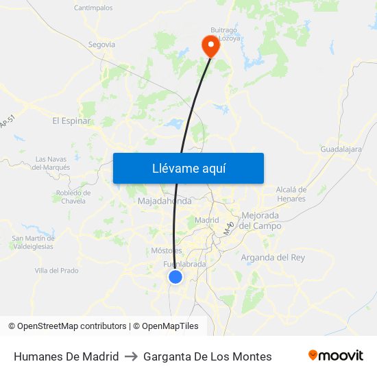 Humanes De Madrid to Garganta De Los Montes map