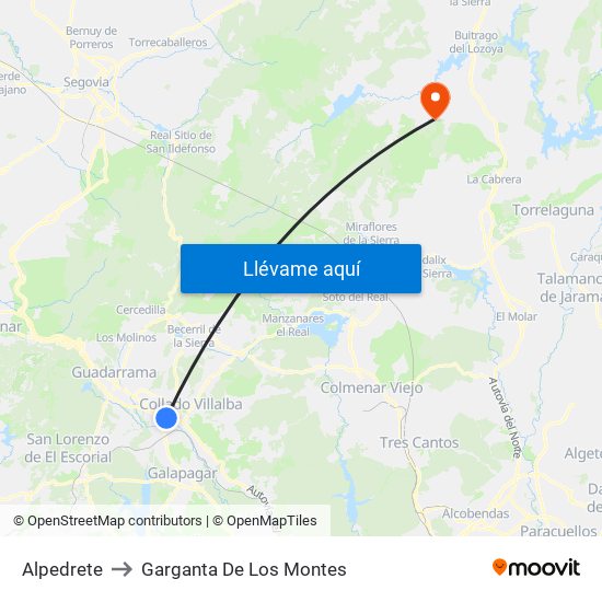 Alpedrete to Garganta De Los Montes map