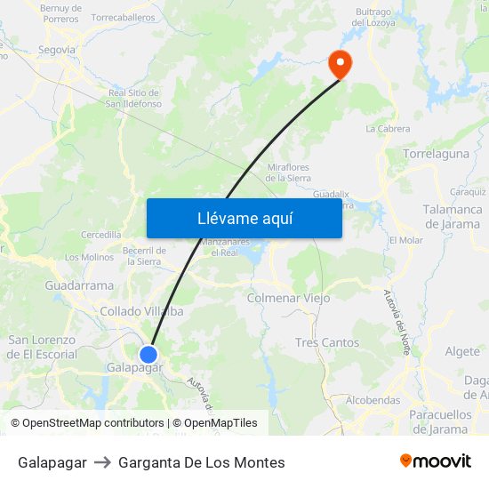 Galapagar to Garganta De Los Montes map
