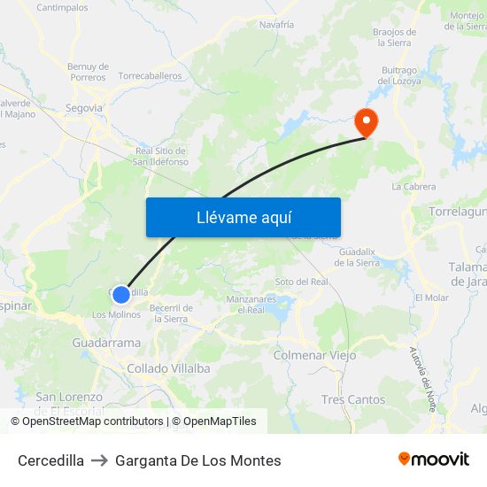 Cercedilla to Garganta De Los Montes map
