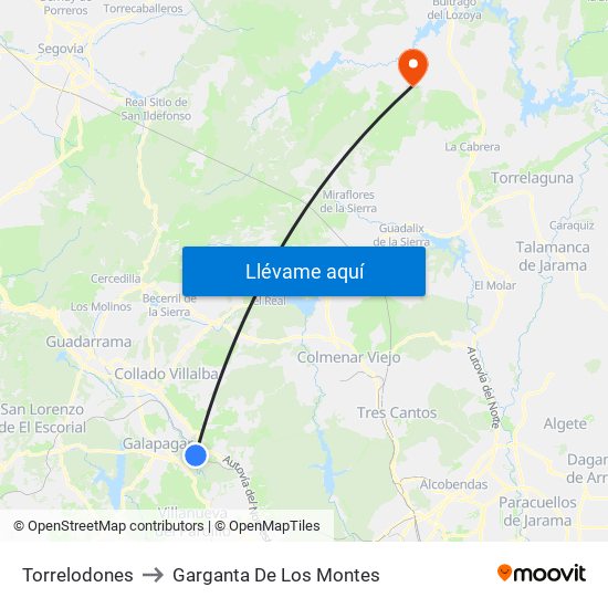 Torrelodones to Garganta De Los Montes map