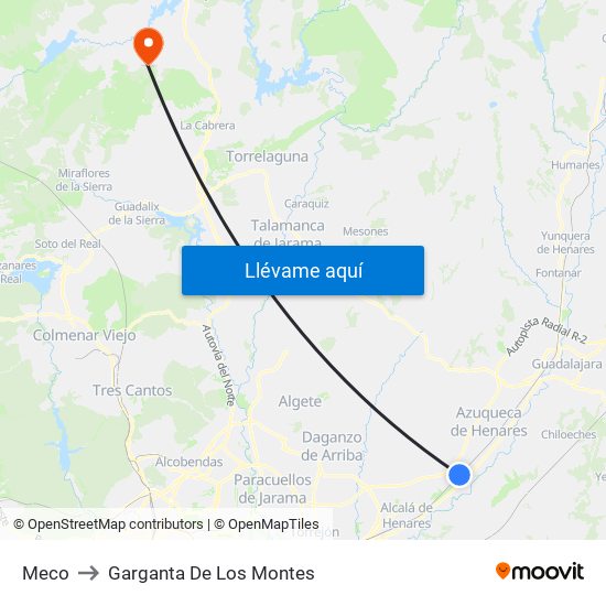 Meco to Garganta De Los Montes map