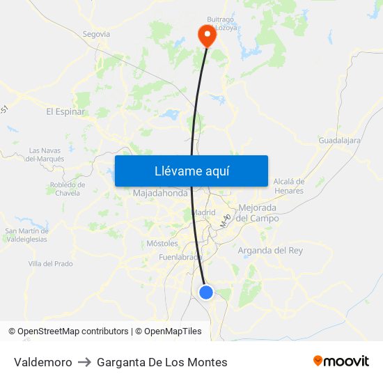 Valdemoro to Garganta De Los Montes map