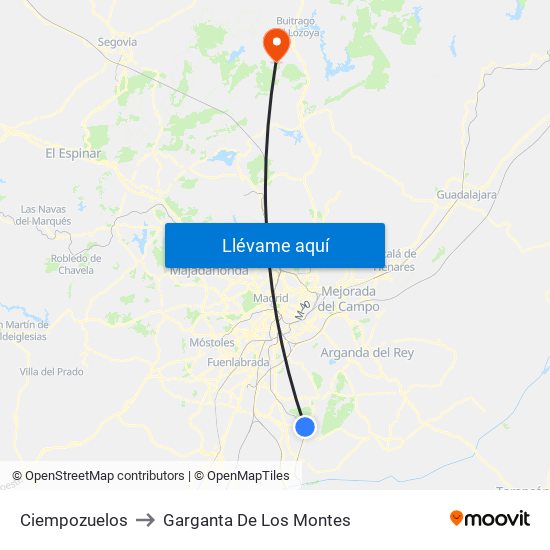 Ciempozuelos to Garganta De Los Montes map
