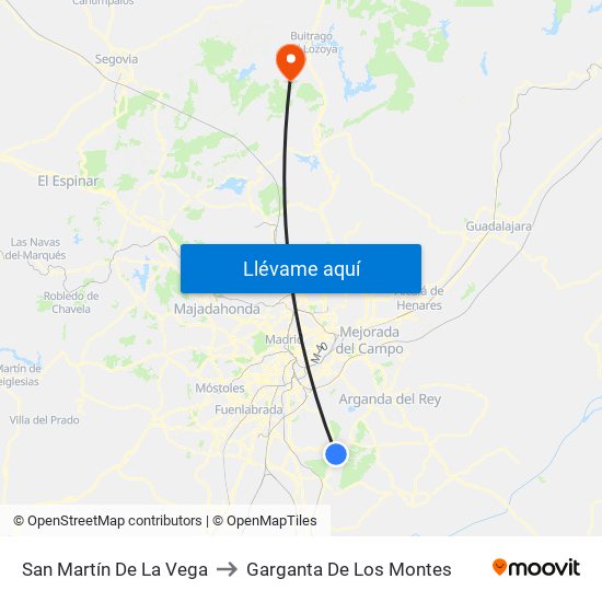 San Martín De La Vega to Garganta De Los Montes map
