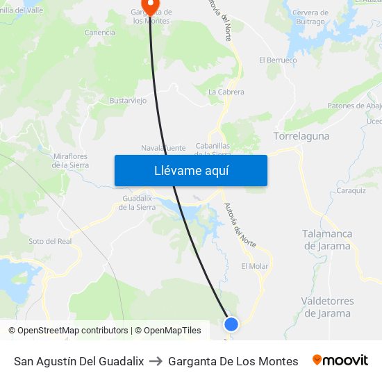San Agustín Del Guadalix to Garganta De Los Montes map