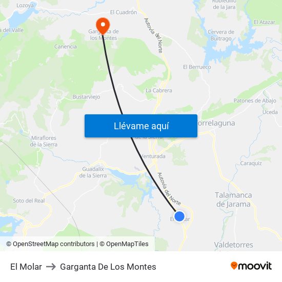 El Molar to Garganta De Los Montes map