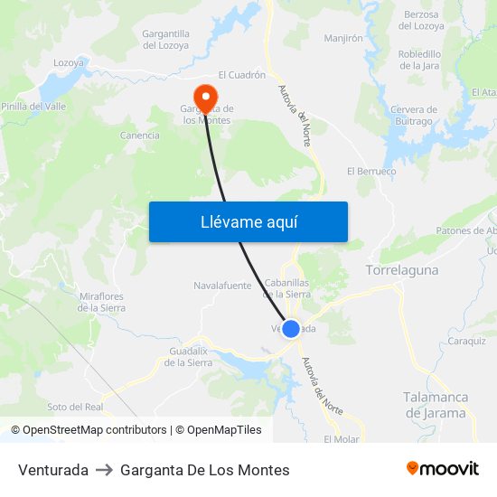 Venturada to Garganta De Los Montes map