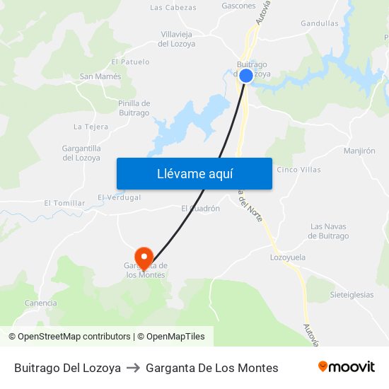 Buitrago Del Lozoya to Garganta De Los Montes map