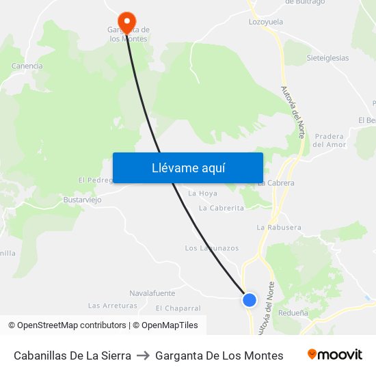 Cabanillas De La Sierra to Garganta De Los Montes map