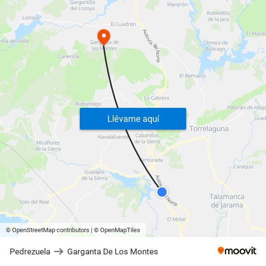 Pedrezuela to Garganta De Los Montes map