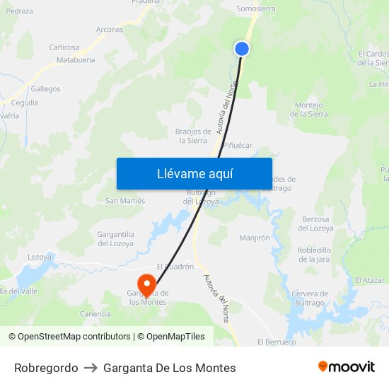 Robregordo to Garganta De Los Montes map