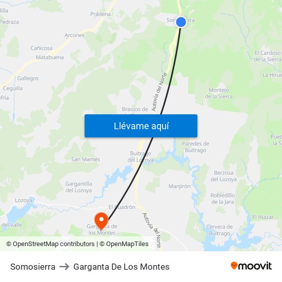 Somosierra to Garganta De Los Montes map