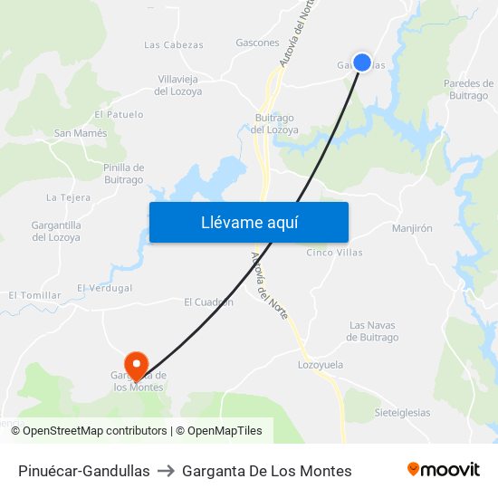 Pinuécar-Gandullas to Garganta De Los Montes map