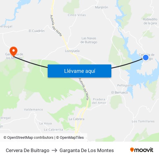 Cervera De Buitrago to Garganta De Los Montes map