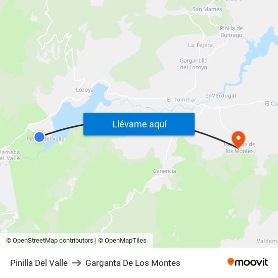 Pinilla Del Valle to Garganta De Los Montes map
